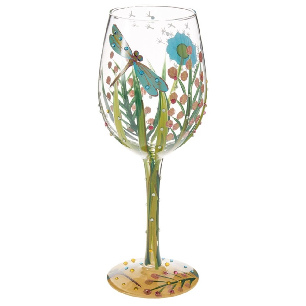 NWT Lolita Dragonfly Hand Painted 15oz Wine Glass